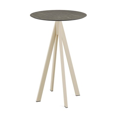 Veba - Infinity mange-debout avec piètement sable + plateau HPL rond Midnight Marble