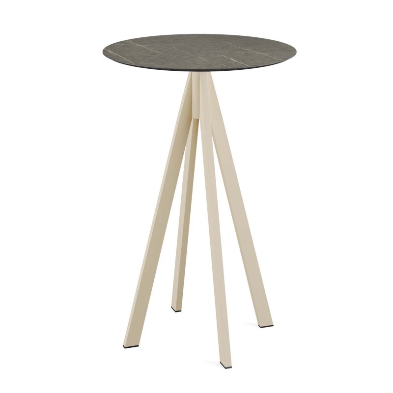 Veba - Infinity mange-debout avec piètement sable + plateau HPL rond Midnight Marble