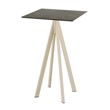 Veba - Infinity mange-debout avec piètement sable + plateau HPL carré Midnight Marble