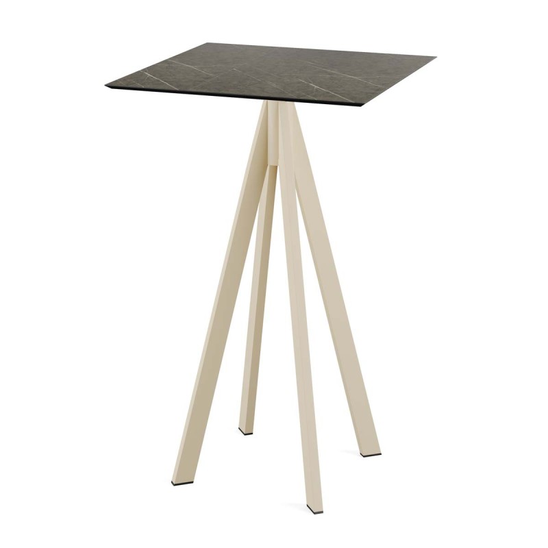 Veba - Infinity mange-debout avec piètement sable + plateau HPL carré Midnight Marble