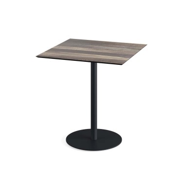 Veba - Urban table de bistrot avec piètement noir + plateau HPL carré Tropical Wood
