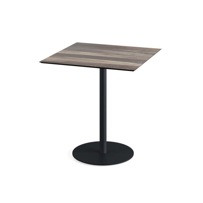 Veba - Urban table de bistrot avec piètement noir + plateau HPL carré Tropical Wood
