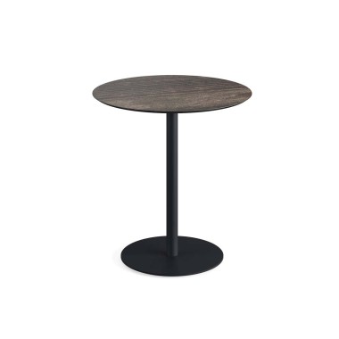 Veba - Urban table de bistrot avec piètement noir + plateau HPL rond Riverwashed Wood