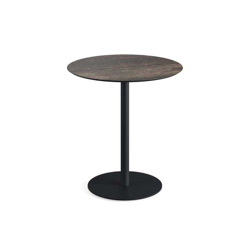 Veba - Urban table de bistrot avec piètement noir + plateau HPL rond Riverwashed Wood