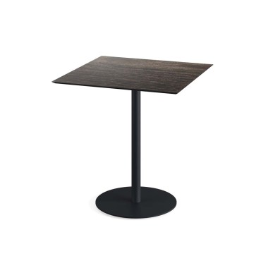 Veba - Urban table de bistrot avec piètement  noir + plateau HPL carré Riverwashed Wood