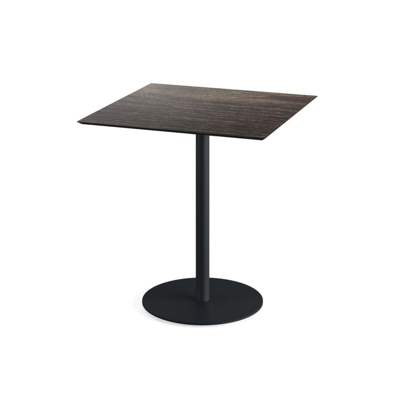 Veba - Urban table de bistrot avec piètement  noir + plateau HPL carré Riverwashed Wood