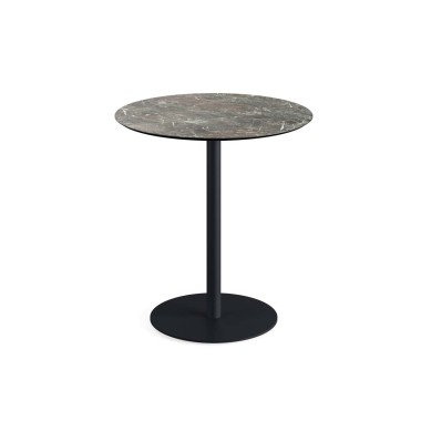 Veba - Urban table de bistrot avec piètement noir + plateau rond HPL Galaxy Marble