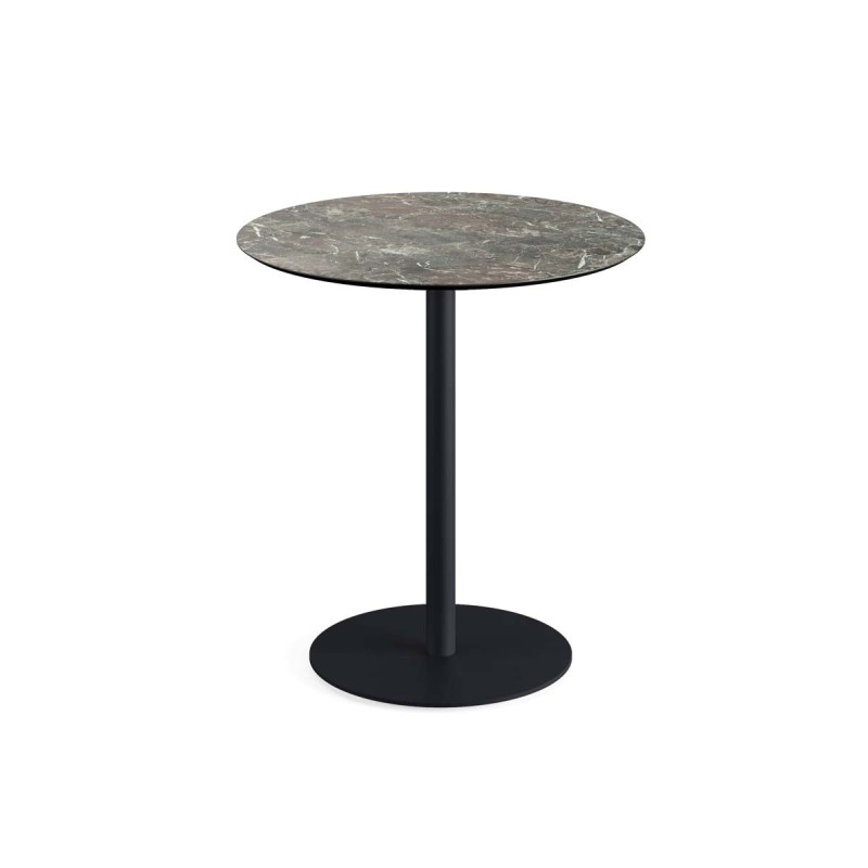 Veba - Urban table de bistrot avec piètement noir + plateau rond HPL Galaxy Marble