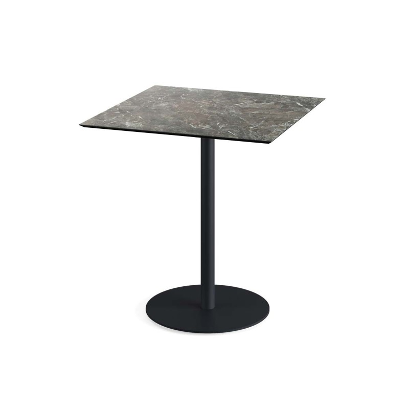 Veba - Urban table de bistrot avec piètement noir + plateau carré HPL Galaxy Marble