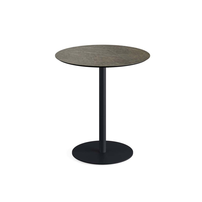 Veba - Urban table de bistrot avec piètement noir + plateau rond HPL Midnight Marble