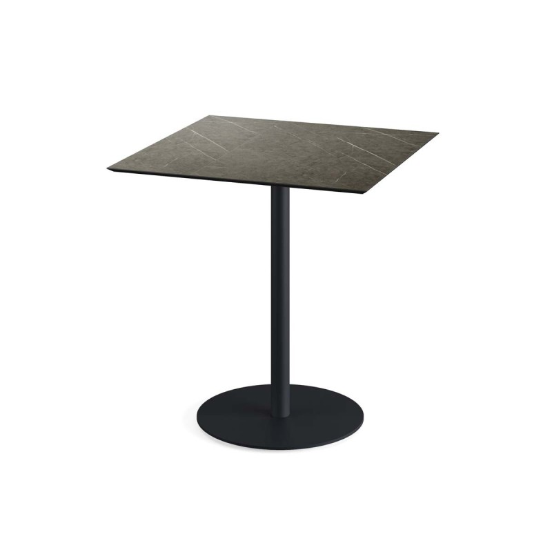 Veba - Urban table de bistrot avec piètement noir + plateau carré HPL Midnight Marble