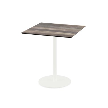 Veba - Urban table de bistrot avec piètement blanc + plateau HPL carré Tropical Wood