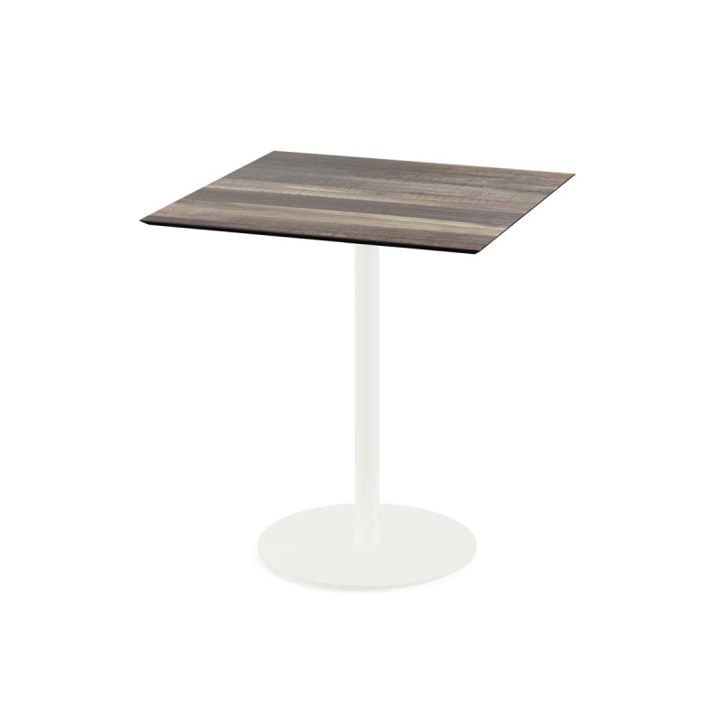 Veba - Urban table de bistrot avec piètement blanc + plateau HPL carré Tropical Wood