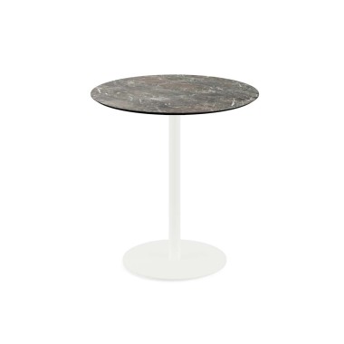 Veba - Urban table de bistrot avec piètement blanc + plateau rond HPL Galaxy Marble