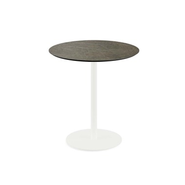 Veba - Urban table de bistrot avec piètement blanc + plateau rond HPL Midnight Marble