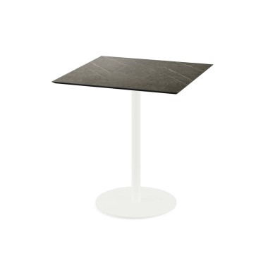 Veba - Urban table de bistrot avec piètement blanc + plateau carré HPL Midnight Marble