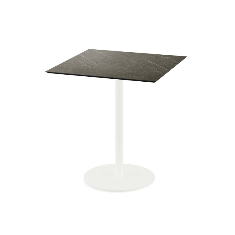 Veba - Urban table de bistrot avec piètement blanc + plateau carré HPL Midnight Marble