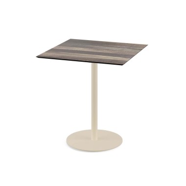 Veba - Urban table de bistrot avec piètement sable + plateau carré HPL Tropical Wood