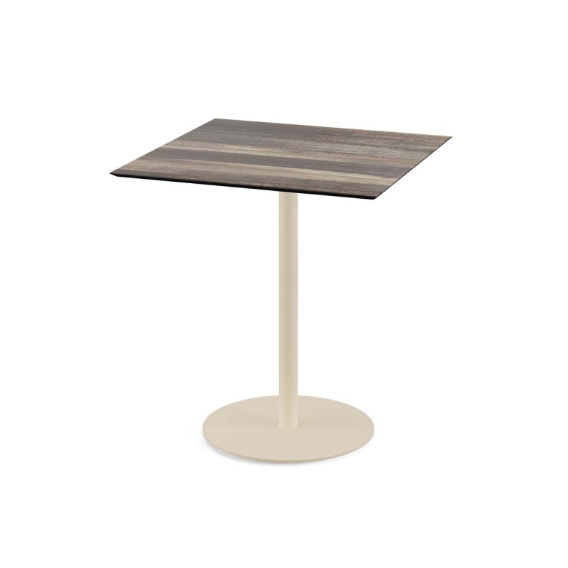 Veba - Urban table de bistrot avec piètement sable + plateau carré HPL Tropical Wood