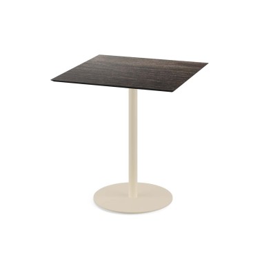 Veba - Urban table de bistrot avec piètement sable + plateau carré HPL Riverwashed Wood