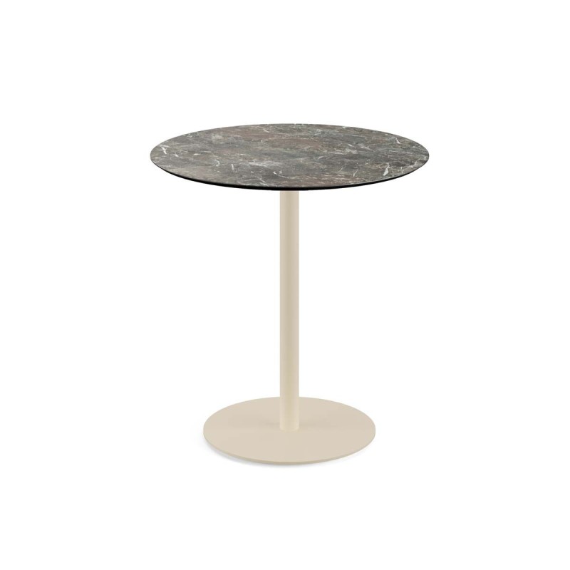 Veba - Urban table de bistrot avec piètement sable + plateau rond HPL Galaxy Marble