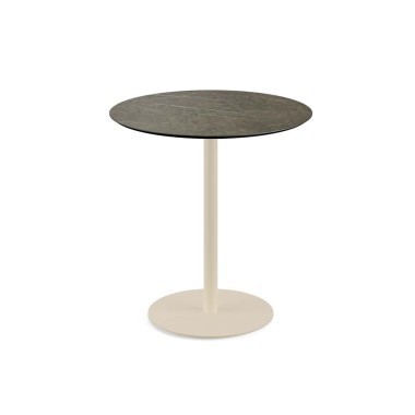Veba - Urban table de bistrot avec piètement sable + plateau rond HPL Midnight Marble