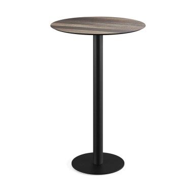 Veba - Urban mange-debout avec piètement noir + plateau rond HPL Tropical Wood