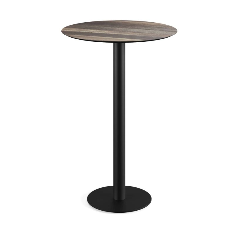 Veba - Urban mange-debout avec piètement noir + plateau rond HPL Tropical Wood
