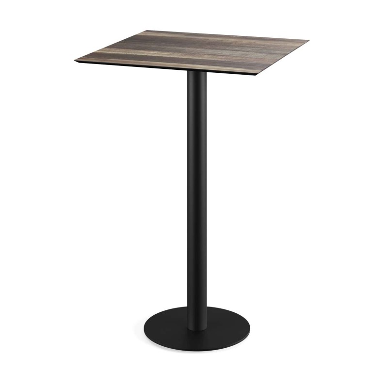 Veba - Urban mange-debout avec piètement noir + plateau carré HPL Tropical Wood