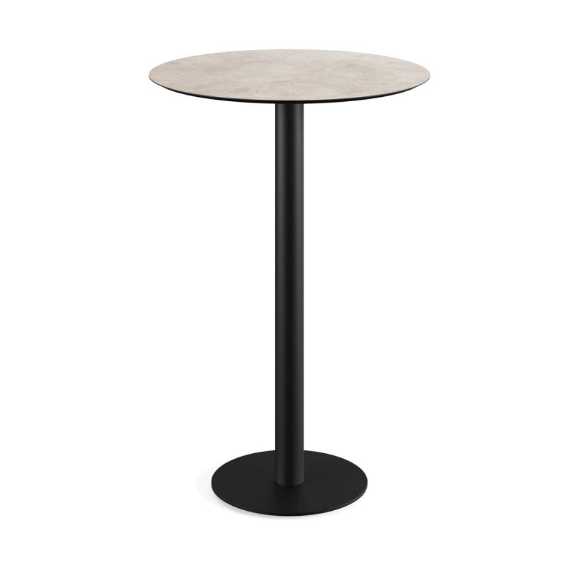 Veba - Urban mange-debout avec piètement noir + plateau rond HPL Moonstone Ø70 cm