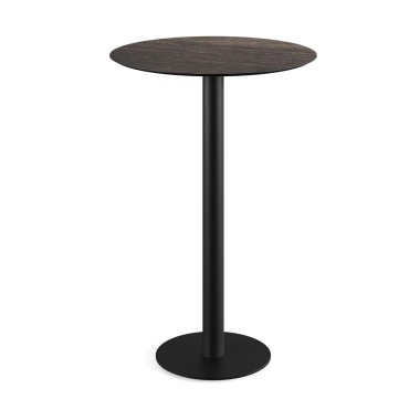 Veba - Urban mange-debout avec piètement noir + plateau rond HPL Riverwashed Wood