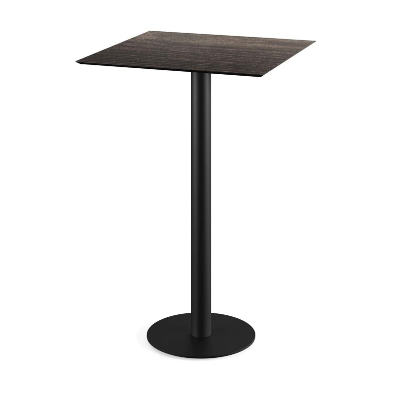 Veba - Urban mange-debout avec piètement noir + plateau carré HPL Riverwashed Wood