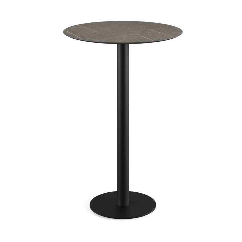 Veba - Urban mange-debout avec piètement noir + plateau rond HPL Midnight Marble