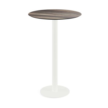 Veba - Urban mange-debout avec piètement blanc + plateau rond HPL Tropical Wood