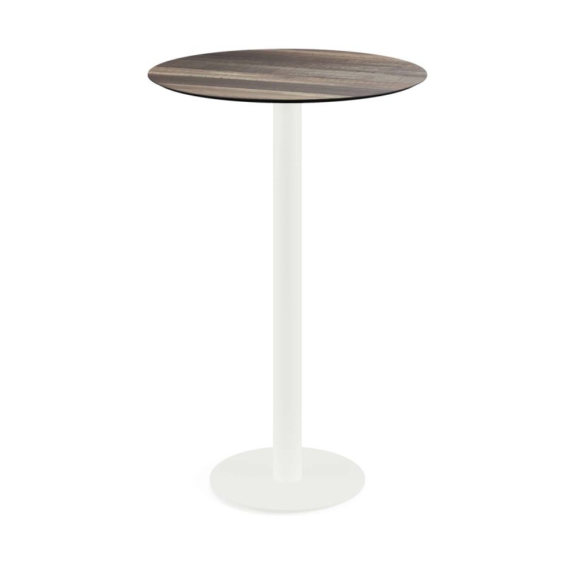 Veba - Urban mange-debout avec piètement blanc + plateau rond HPL Tropical Wood