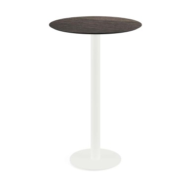 Veba - Urban mange-debout avec piètement blanc + plateau rond HPL Riverwashed Wood