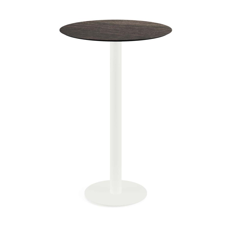 Veba - Urban mange-debout avec piètement blanc + plateau rond HPL Riverwashed Wood