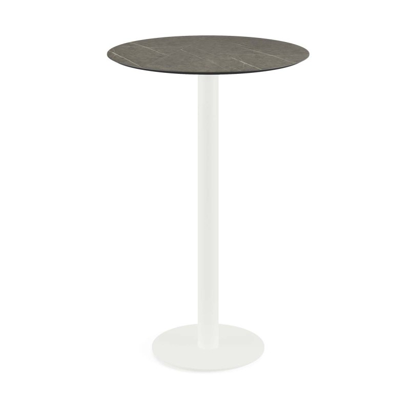 Veba - Urban mange-debout avec piètement blanc + plateau rond  HPL Midnight Marble