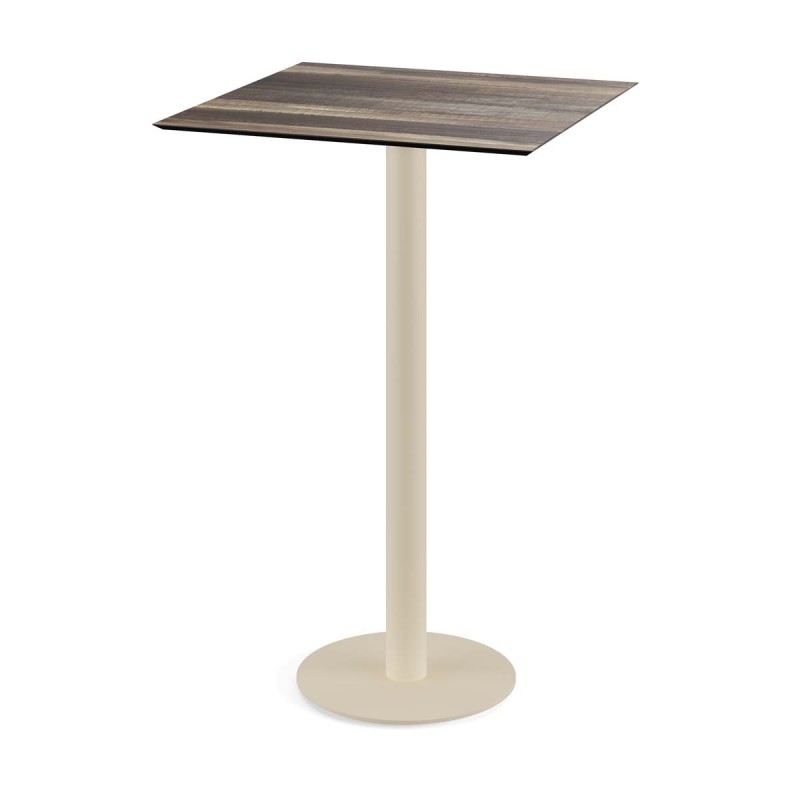 Veba - Urban mange-debout avec piètement sable + plateau carré HPL Tropical Wood