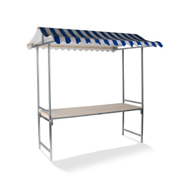 Veba - Étal de marché Professional Bleu-Blanc structure en acier bâche PVC ignifuge plateau en bois d'épicéa