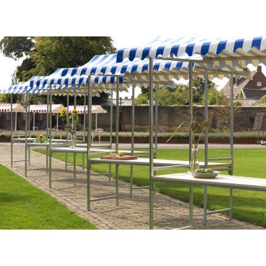 Veba - Étal de marché Professional Bleu-Blanc structure en acier bâche PVC ignifuge plateau en bois d'épicéa