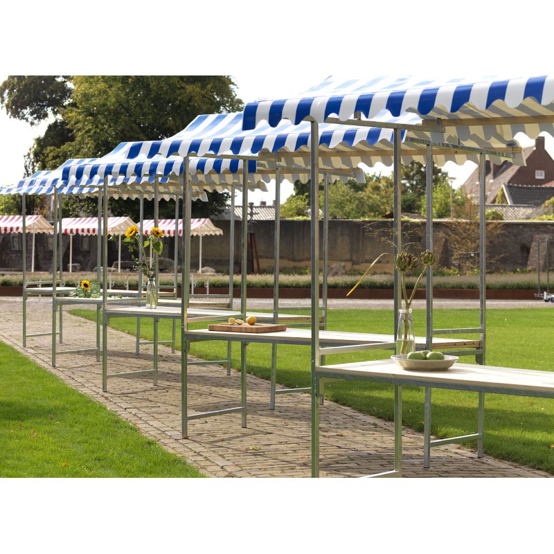 Veba - Étal de marché Professional Bleu-Blanc structure en acier bâche PVC ignifuge plateau en bois d'épicéa