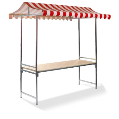 Veba - Étal de marché Professional Rouge-Blanc structure en acier bâche PVC ignifuge plateau en bois d'épicéa