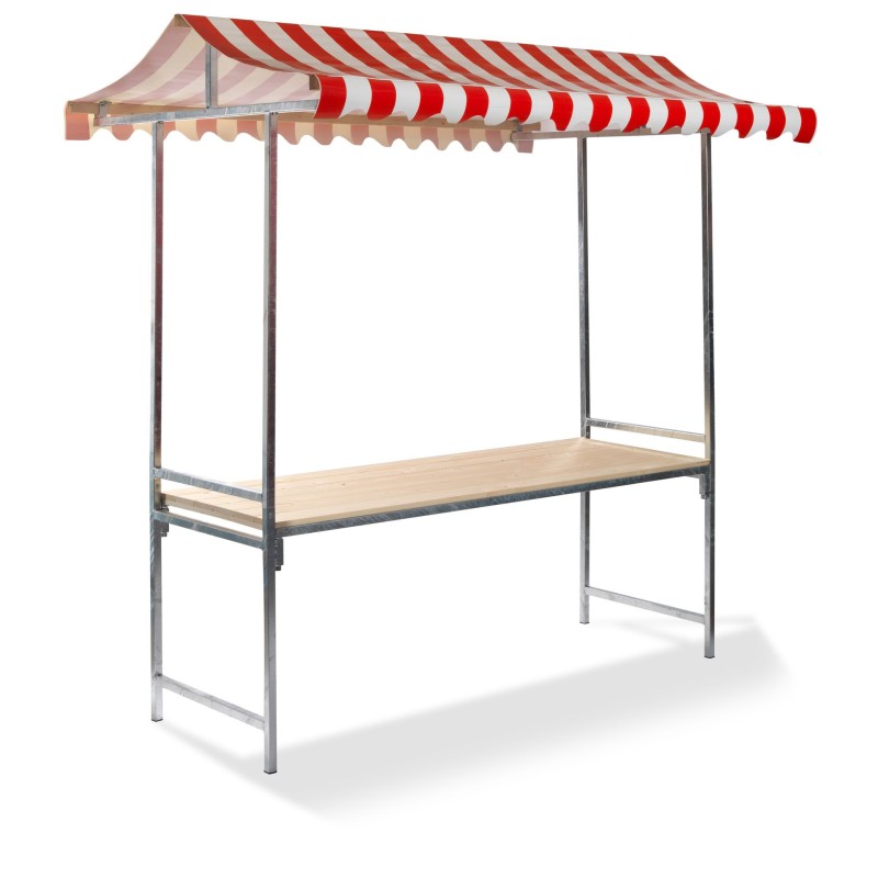 Veba - Étal de marché Professional Rouge-Blanc structure en acier bâche PVC ignifuge plateau en bois d'épicéa