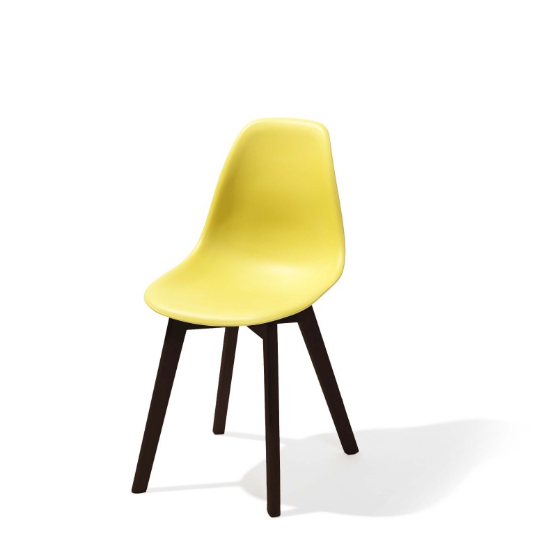 Veba - Keeve chaise empilable sans accoudoirs Jaune structure foncée en bois de bouleau et assise en plastique