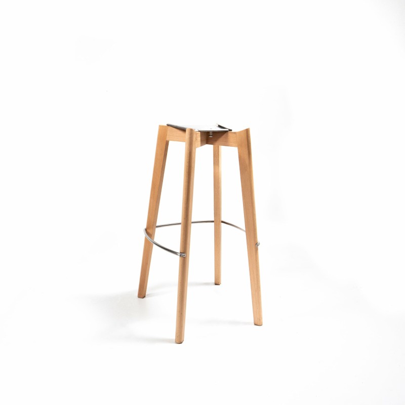 Veba - Keeve tabouret de bar sans accoudoirs Jaune structure en bois de bouleau et assise en plastique