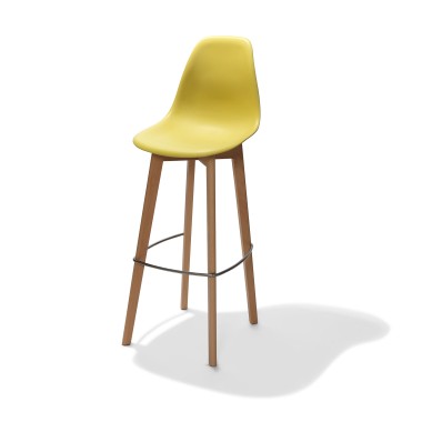Veba - Keeve tabouret de bar sans accoudoirs Jaune structure en bois de bouleau et assise en plastique