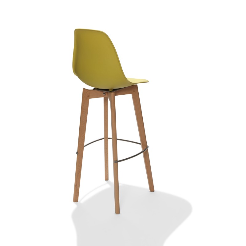 Veba - Keeve tabouret de bar sans accoudoirs Jaune structure en bois de bouleau et assise en plastique