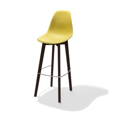 Veba - Keeve tabouret de bar sans accoudoirs Jaune structure foncée en bois de bouleau et assise en plastique