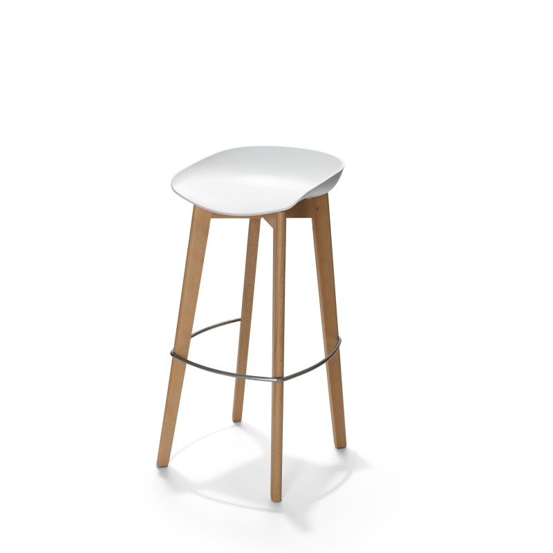 Veba - Keeve tabouret de bar sans dossier Blanc structure en bois de bouleau et assise en plastique